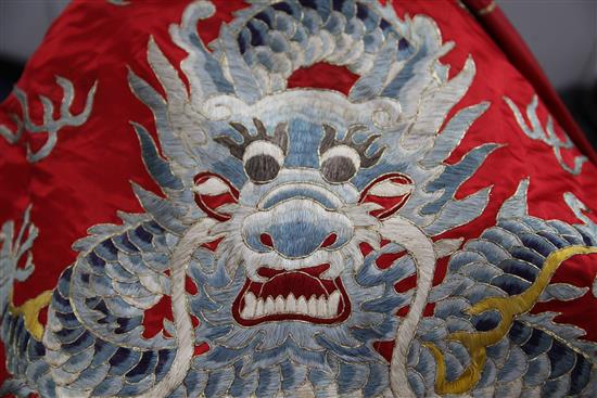 A Chinese embroidered silk dragon robe,